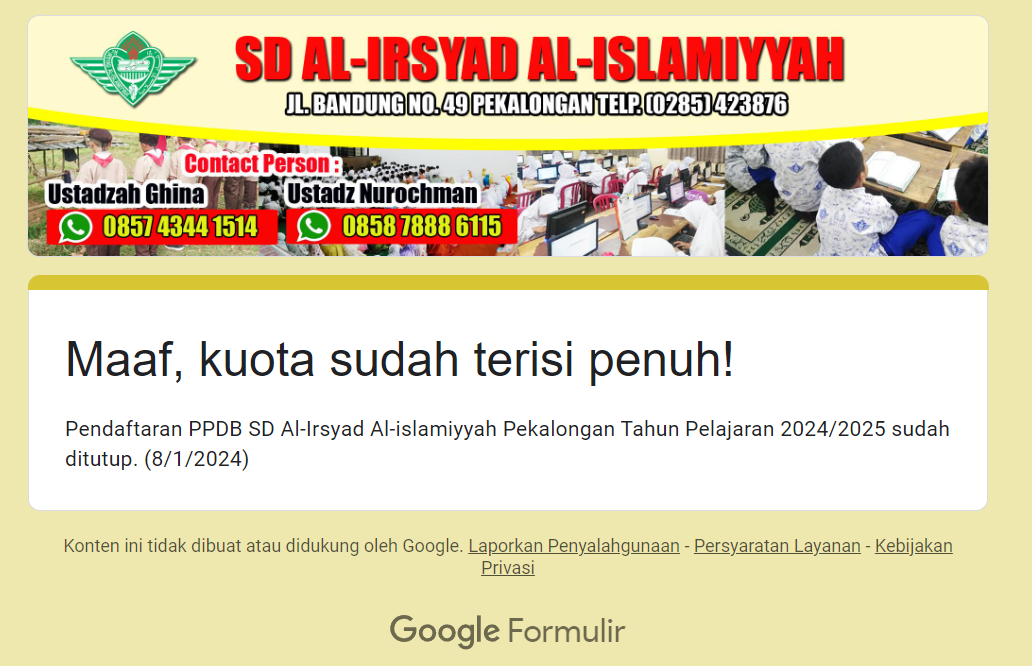 Pendaftaran Siswa Baru Ditutup!!